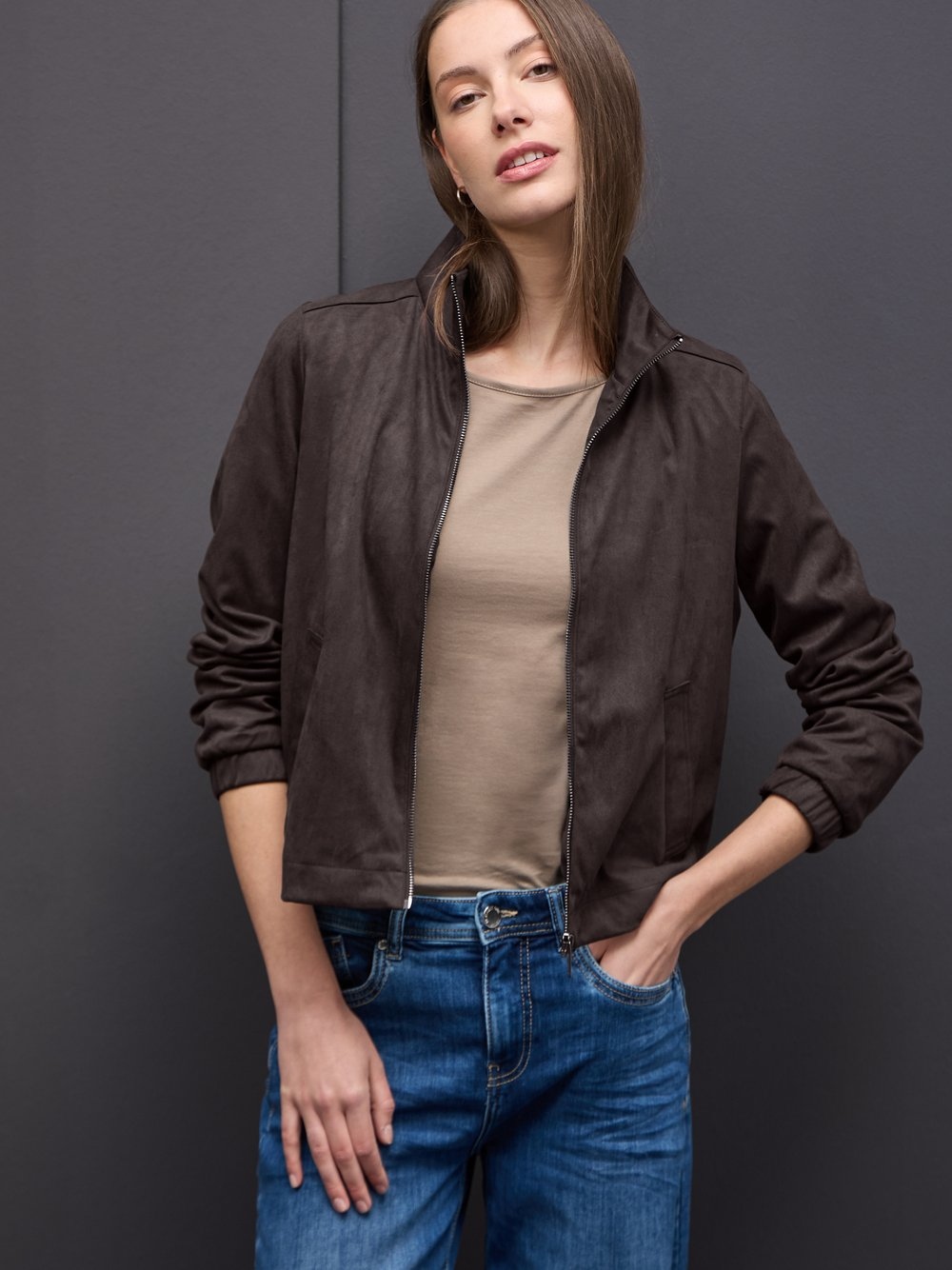 Street One Bluza damska Kobiety Sztuczne włókno brązowy, 40