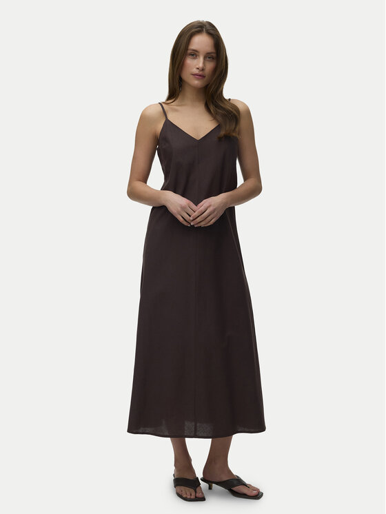 Vero Moda Sukienka letnia Selma 10345674 Brązowy ciemny Regular Fit
