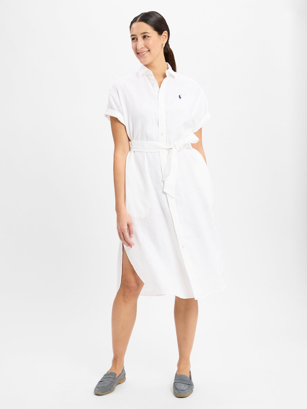Polo Ralph Lauren Damska sukienka na co dzień Kobiety len biały, XL
