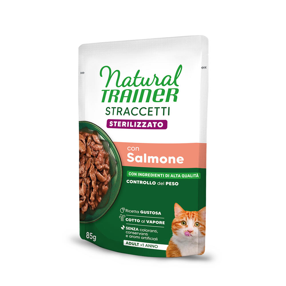 Natural Trainer Stracceti Adult Sterilised, paski w sosie, 48 x 85 g - Łosoś
