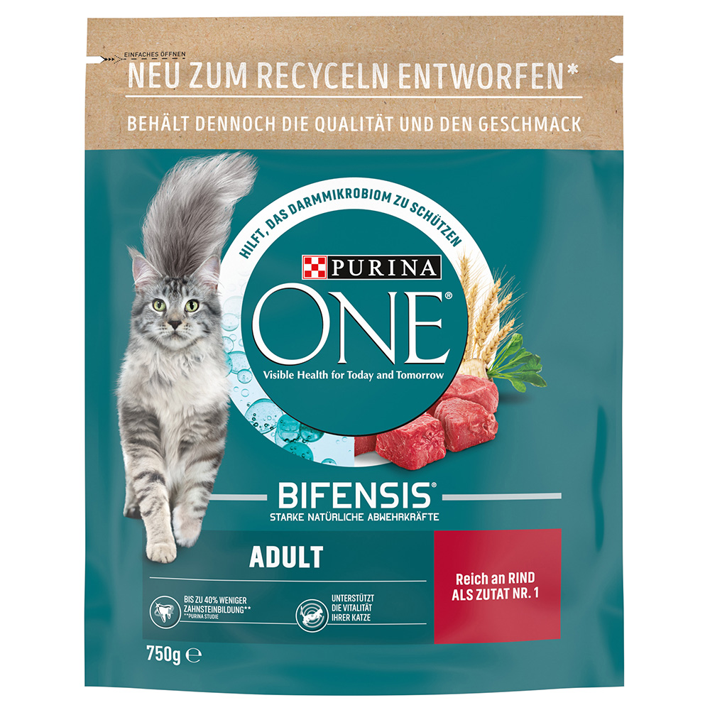 25% taniej! Purina ONE, karma sucha, 2 x 450 g / 650 g / 750 g - Adult, wołowina ze zbożem pełnoziarnistym, 2 x 750 g