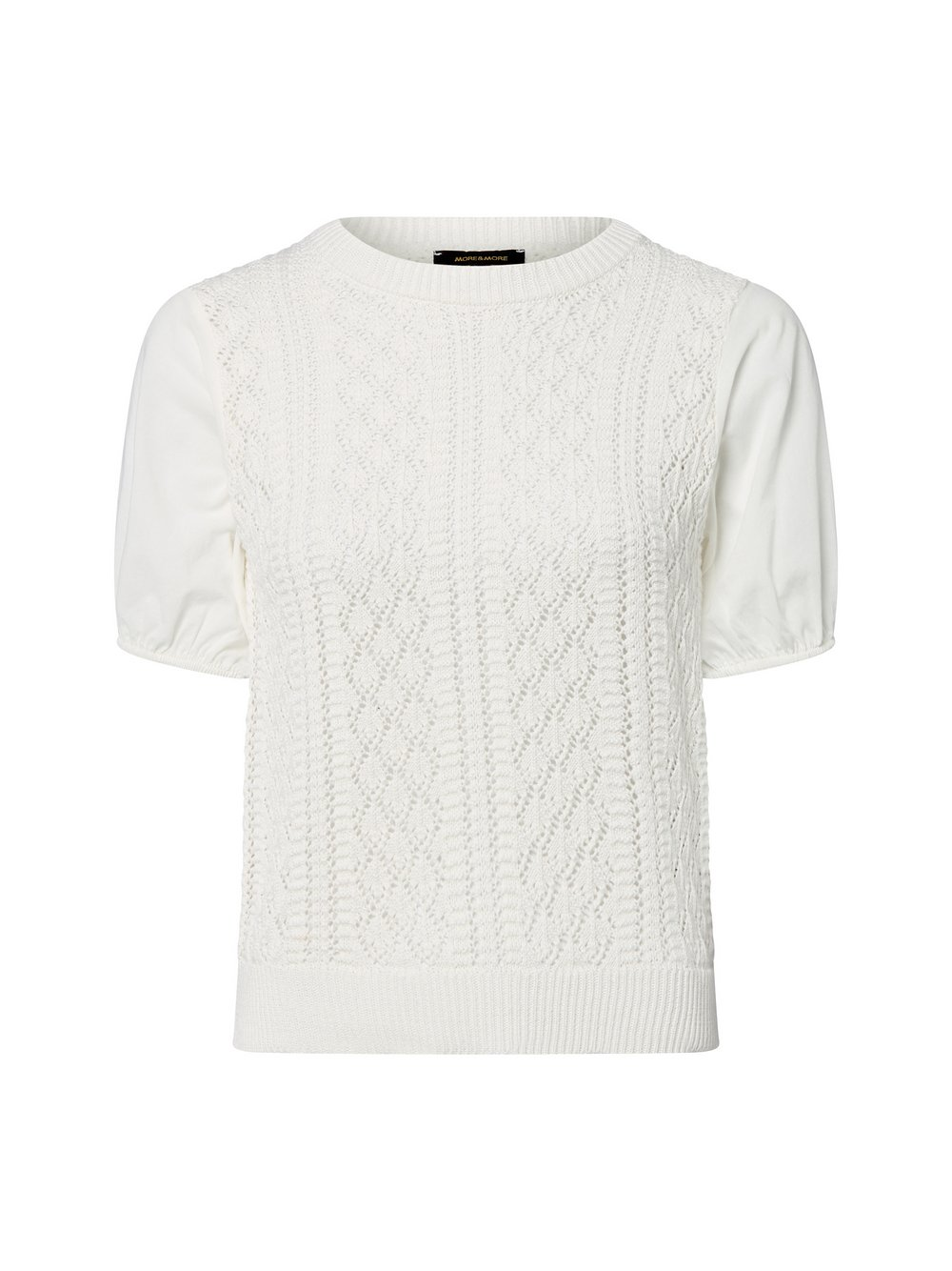 More & More Damski sweter z krótkim rękawem z koronkowej dzianiny Kobiety Bawełna biały, 40
