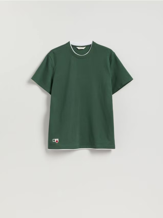 Reserved - Strukturalny t-shirt regular - ciemnozielony
