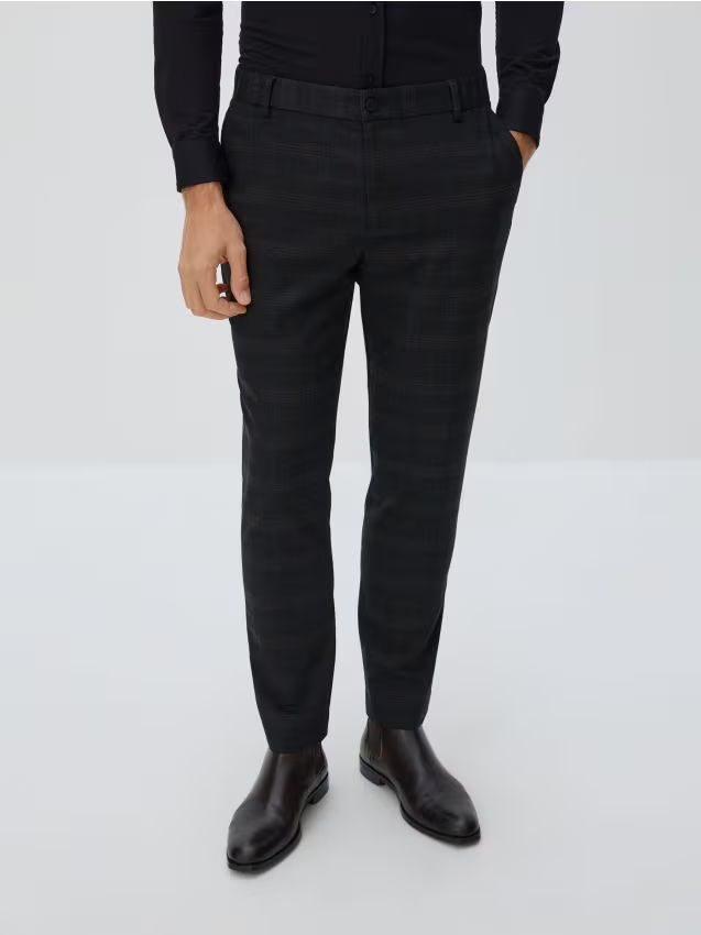 Reserved - Spodnie chino slim w kratę - czarny