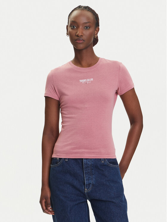 Tommy Jeans T-Shirt Essential DW0DW20913 Różowy Slim Fit