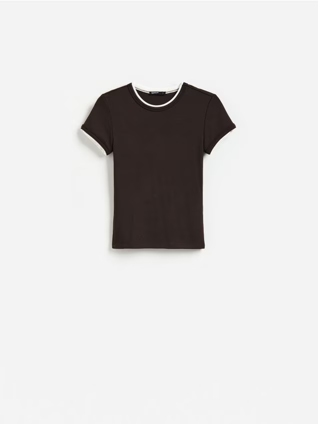 Reserved - T-shirt z modalem - ciemnobrązowy