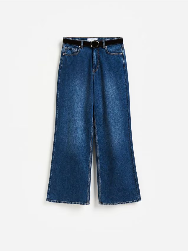Reserved - Jeansy wide leg z dodatkiem lyocellu - granatowy