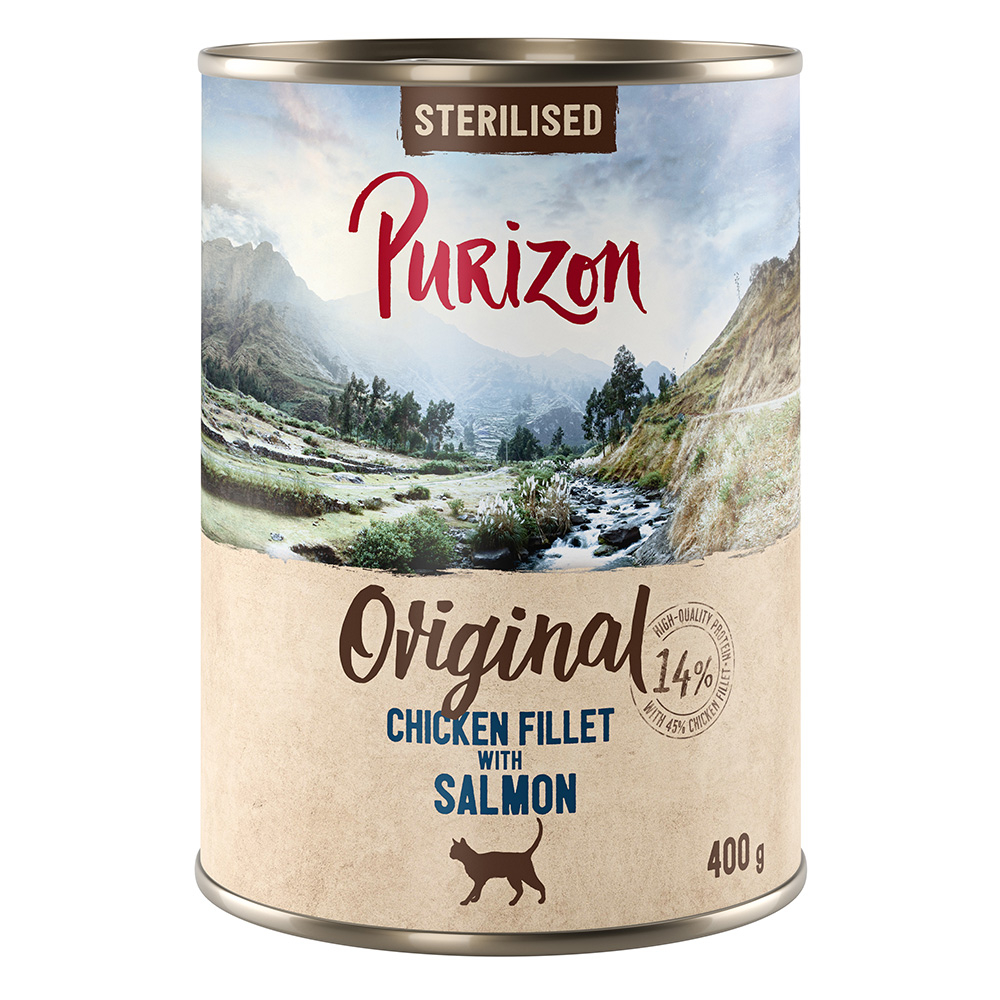 Korzystny pakiet Purizon Adult Sterilised, bez zbóż, 12 x 400 g - Filet z kurczaka z łososiem