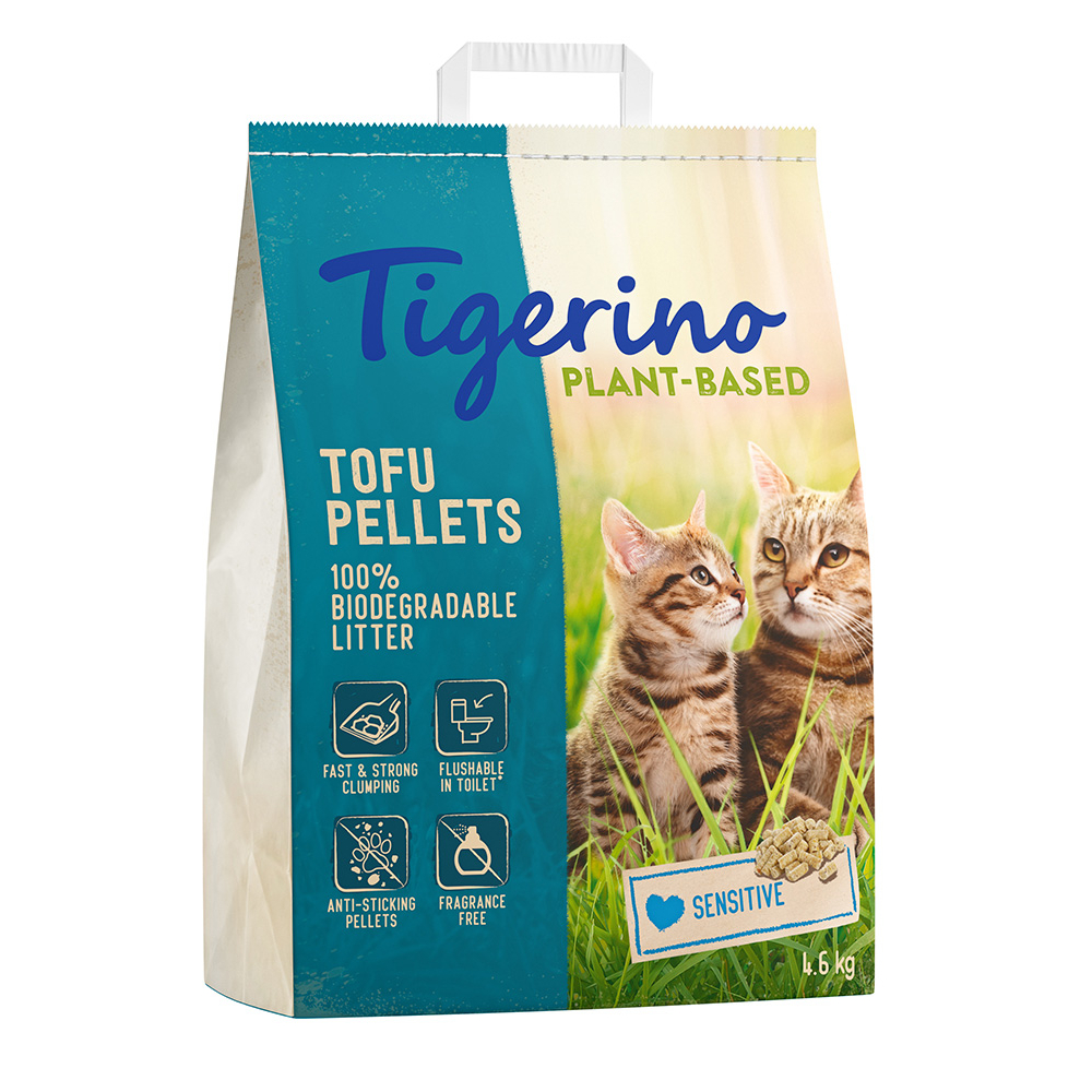 Tigerino Plant-Based, żwirek na bazie tofu - sensitive, bezzapachowy - 3 x 11 l (13,8 kg)