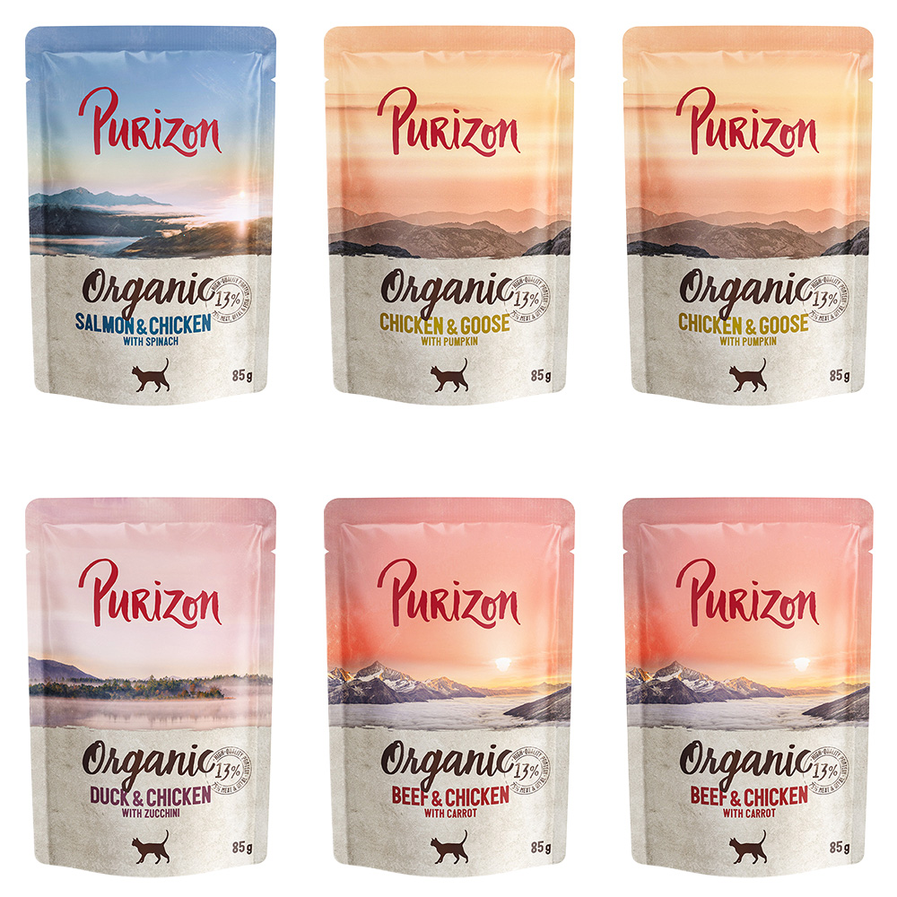 Megapakiet Purizon Organic, 24 x 85 g - Pakiet mieszany (8 x biokurczak, 8 x biowołowina, 4 x biołosoś, 4 x biokaczka)
