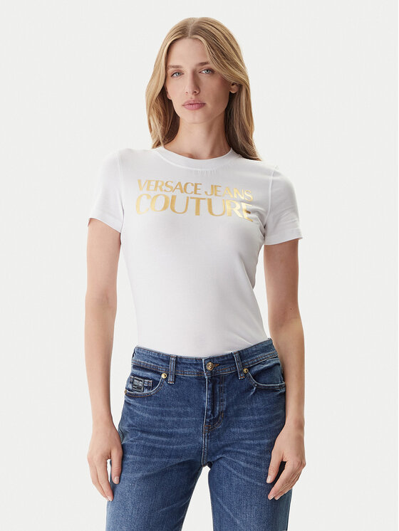 Versace Jeans Couture T-Shirt 79HAHT02 CJ03T Biały Regular Fit