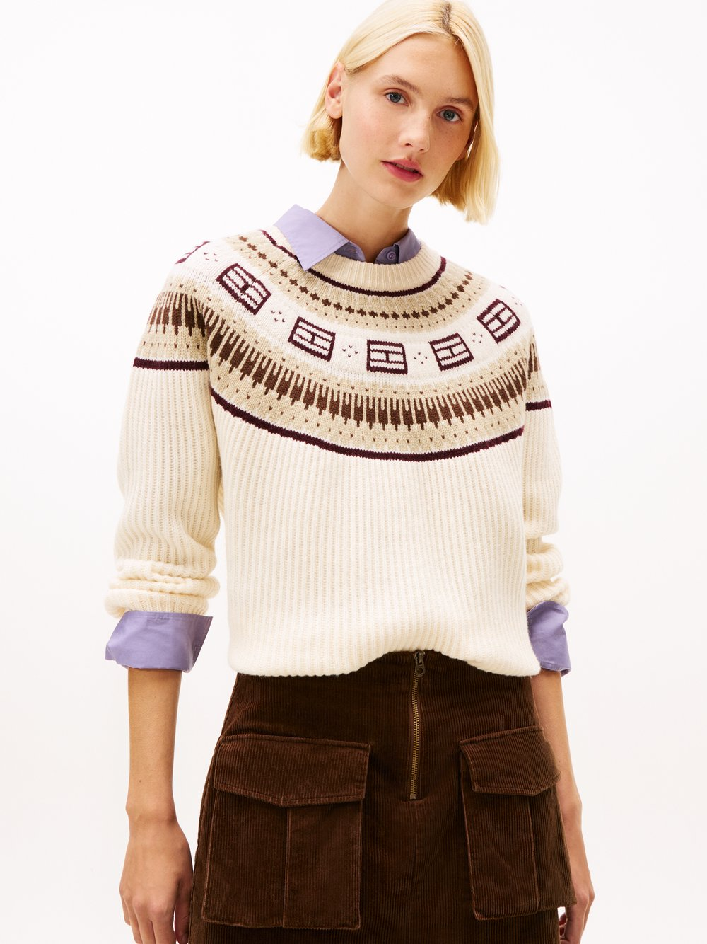 Tommy Hilfiger Wełniany sweter damski Kobiety Wełna beżowy|brązowy, L