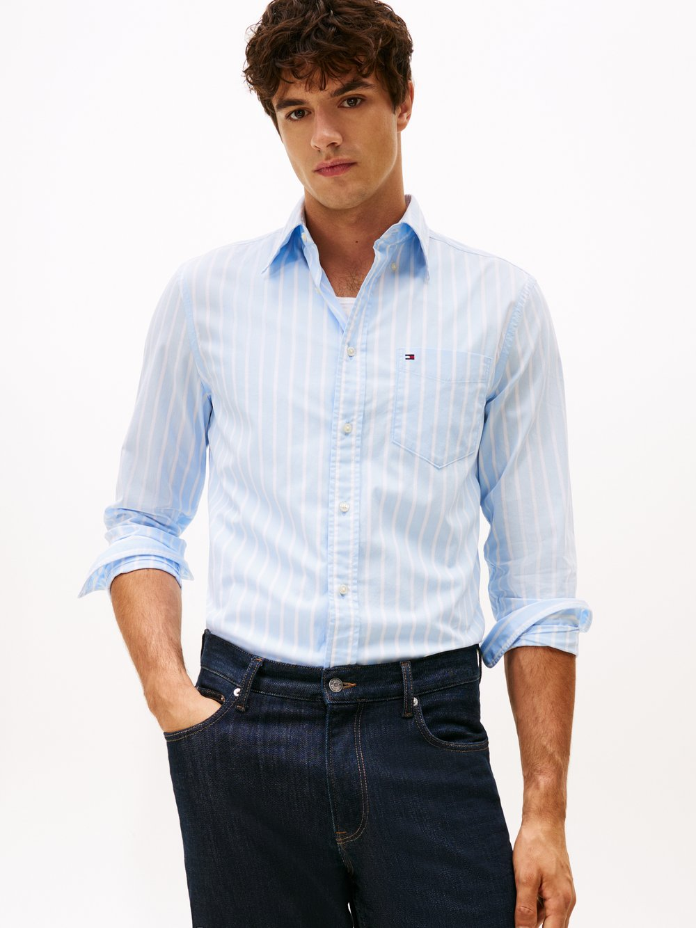 Tommy Hilfiger Męska koszula casual Mężczyźni Regular Fit Bawełna niebieski|biały, XXL