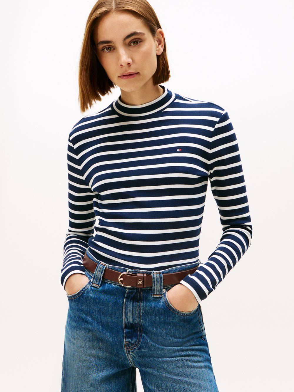 Tommy Hilfiger Damska koszulka z długim rękawem - Kobiety Bawełna niebieski|biały, M