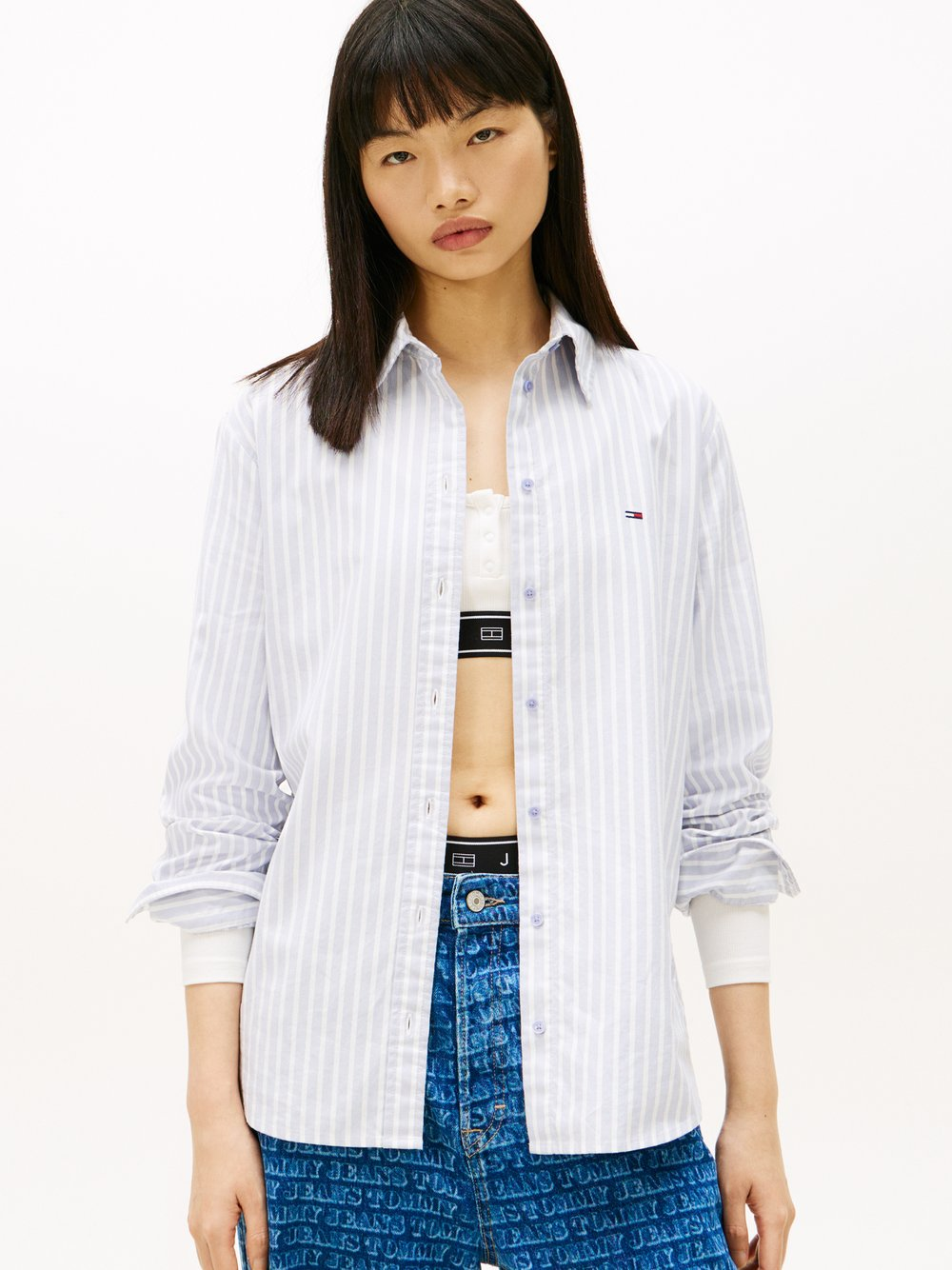 Tommy Jeans Damska bluzka koszulowa Kobiety Bawełna niebieski|biały, L