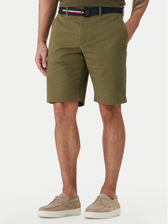 Tommy Hilfiger Komplet szorty i pasek Denton MW0MW42349 Khaki Slim Fit