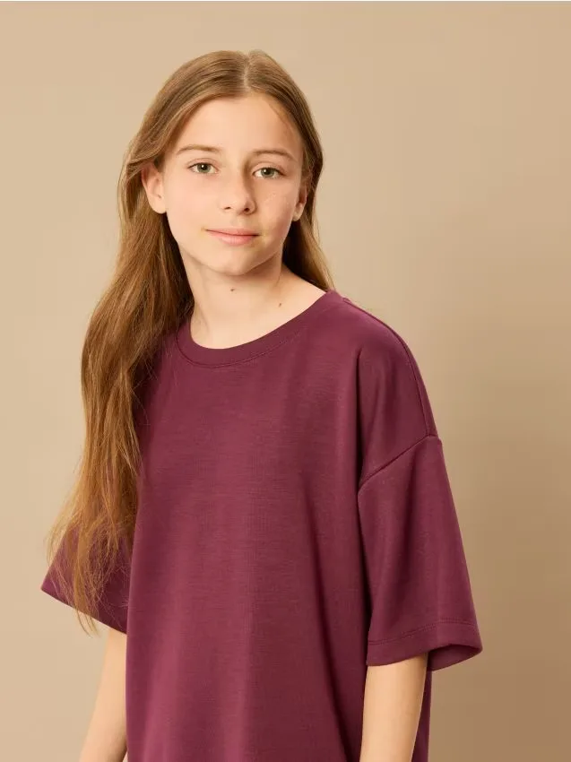 Reserved - T-shirt z modalem - mahoniowy