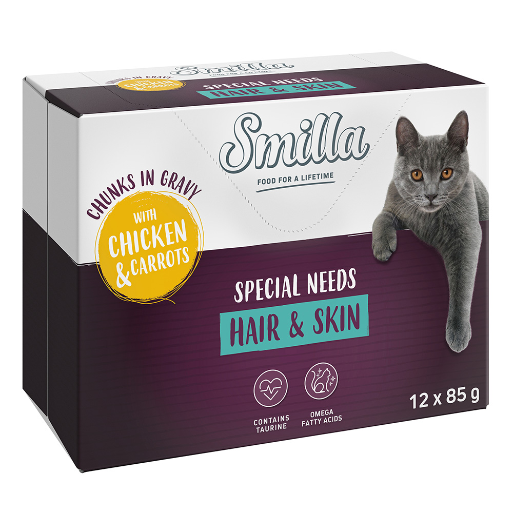 Megapakiet Smilla kawałeczki w sosie, z warzywami, 24 x 85 g  - Hair & Skin: kurczak z marchewką