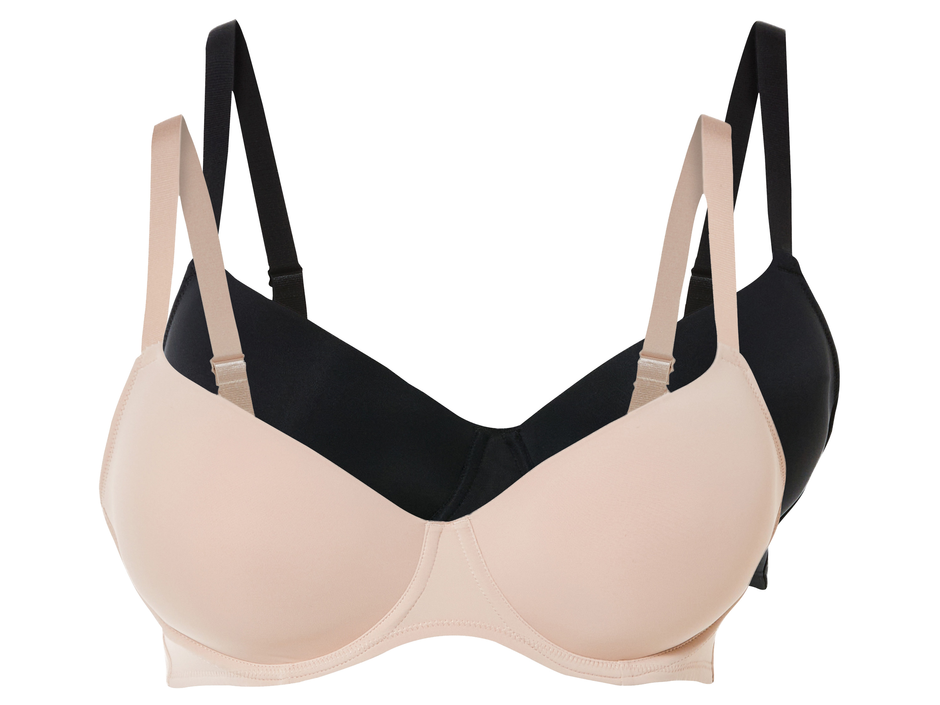 esmara® Biustonosz damski z fiszbinami, 2 sztuki (Czarny/ beżowy, 90D)