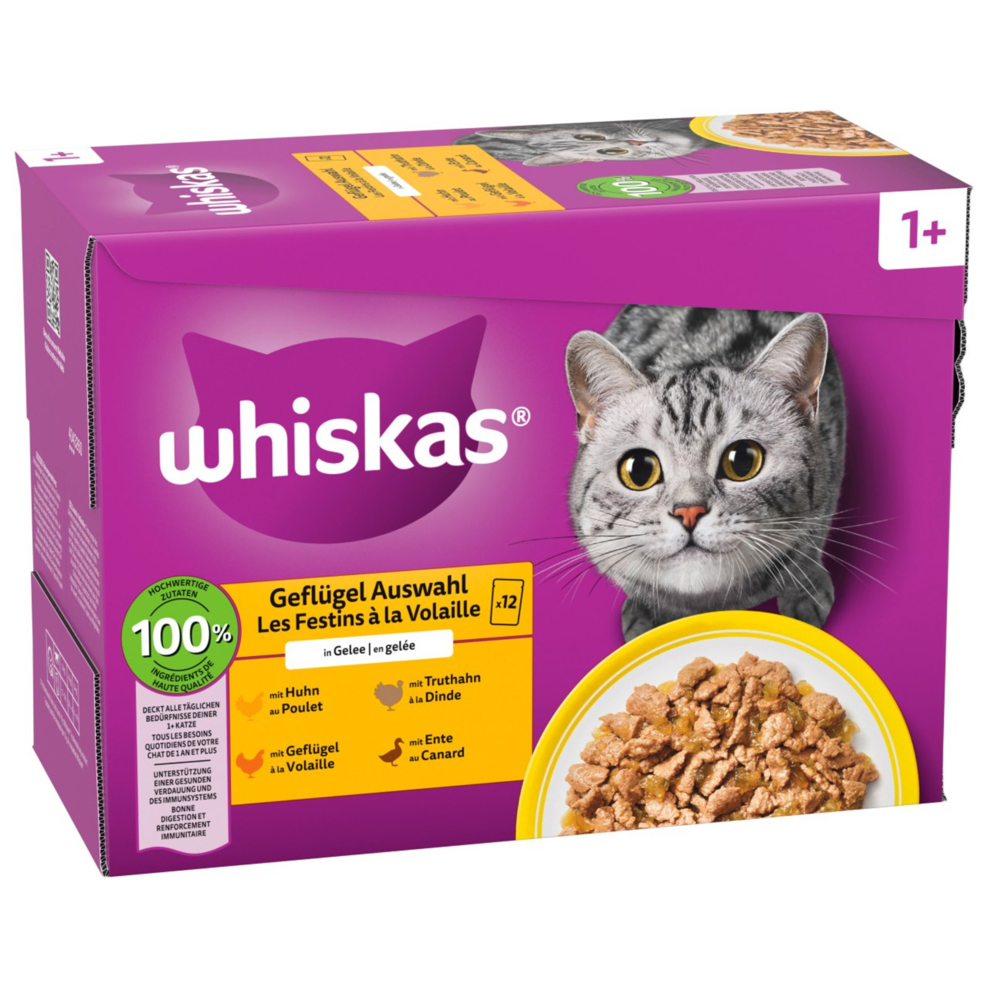 Pakiet mieszany Whiskas 1+ Adult, saszetki, 12 x 85 g - Wybór dań drobiowych w galarecie