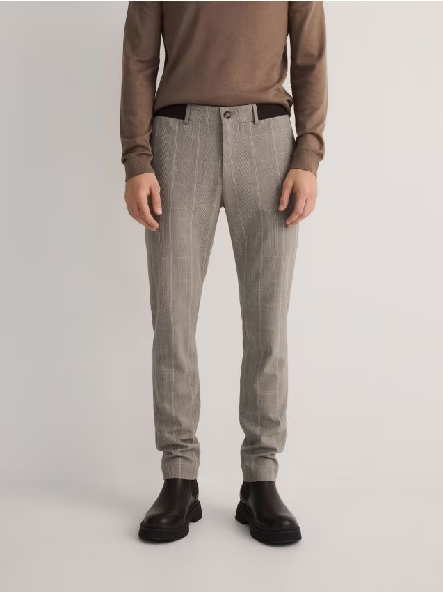 Reserved - Spodnie chino slim fit w kratę - beżowy miniaturka