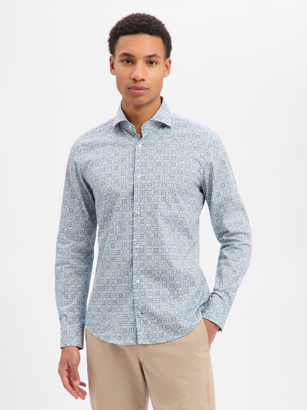 JOOP! Koszula męska - Pai Mężczyźni Slim Fit Bawełna biały|niebieski, 40