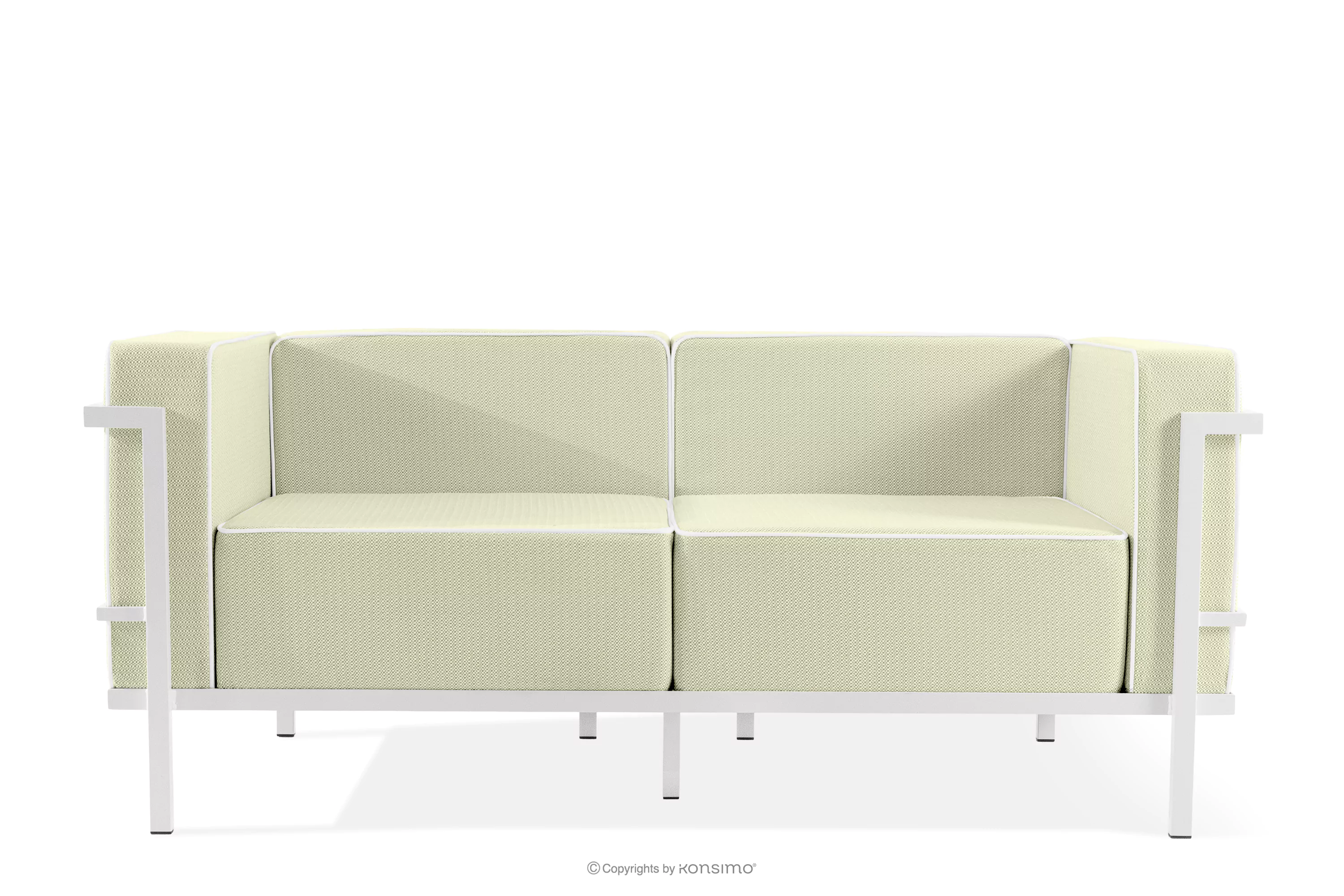 Nowoczesna sofa ogrodowa 2 na metalowych nóżkach biały/jasny zielony/biały TRIGLO