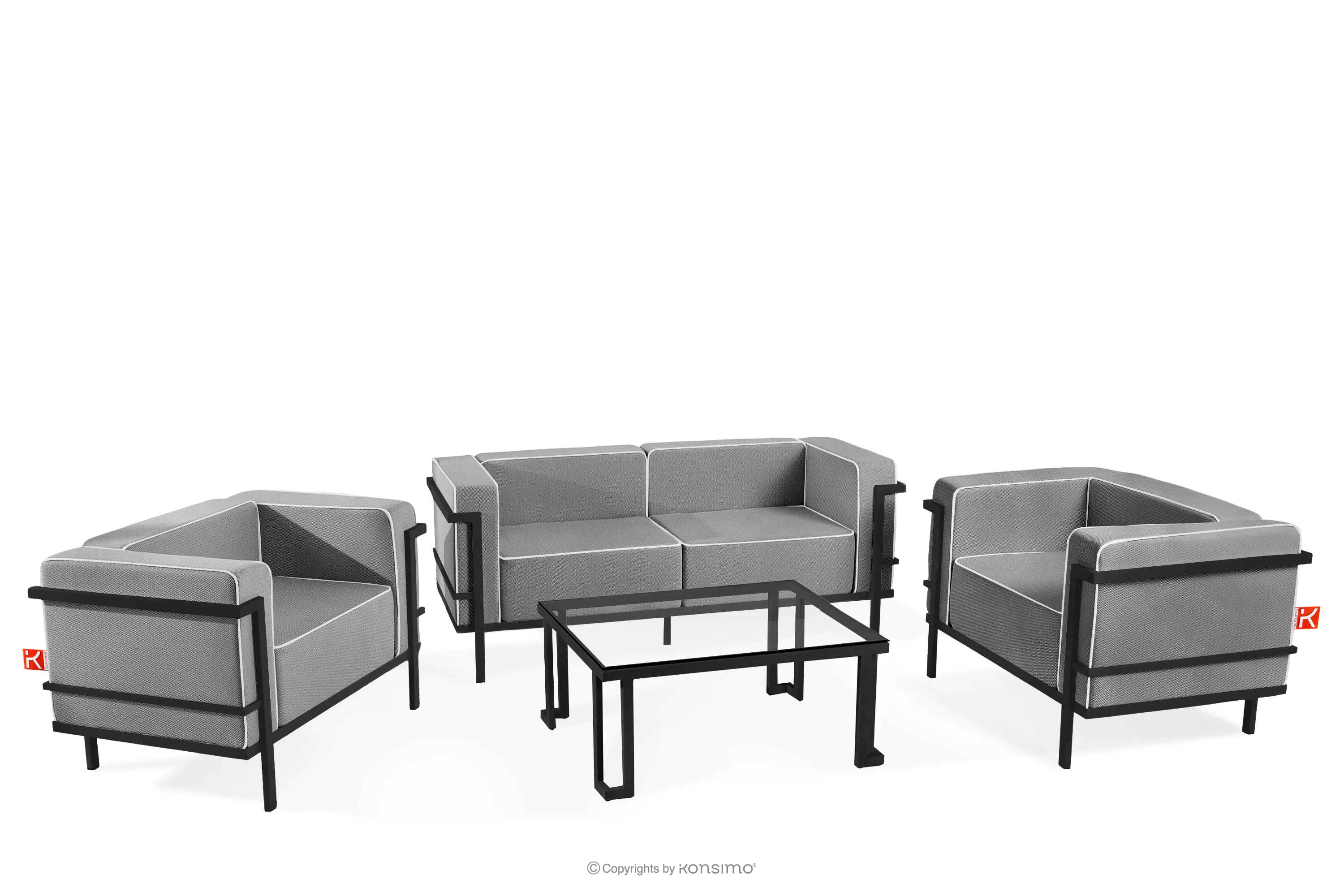 Zestaw mebli ogrodowych 2x fotel, sofa dwuosobowa, stolik ciemny szary/czarny/biały TRIGLO