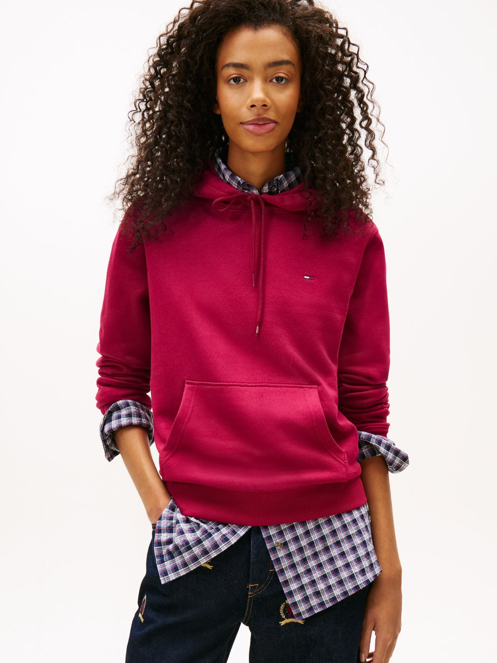 Tommy Jeans Damski sweter z kapturem Kobiety Bawełna czerwony|wyrazisty róż, S