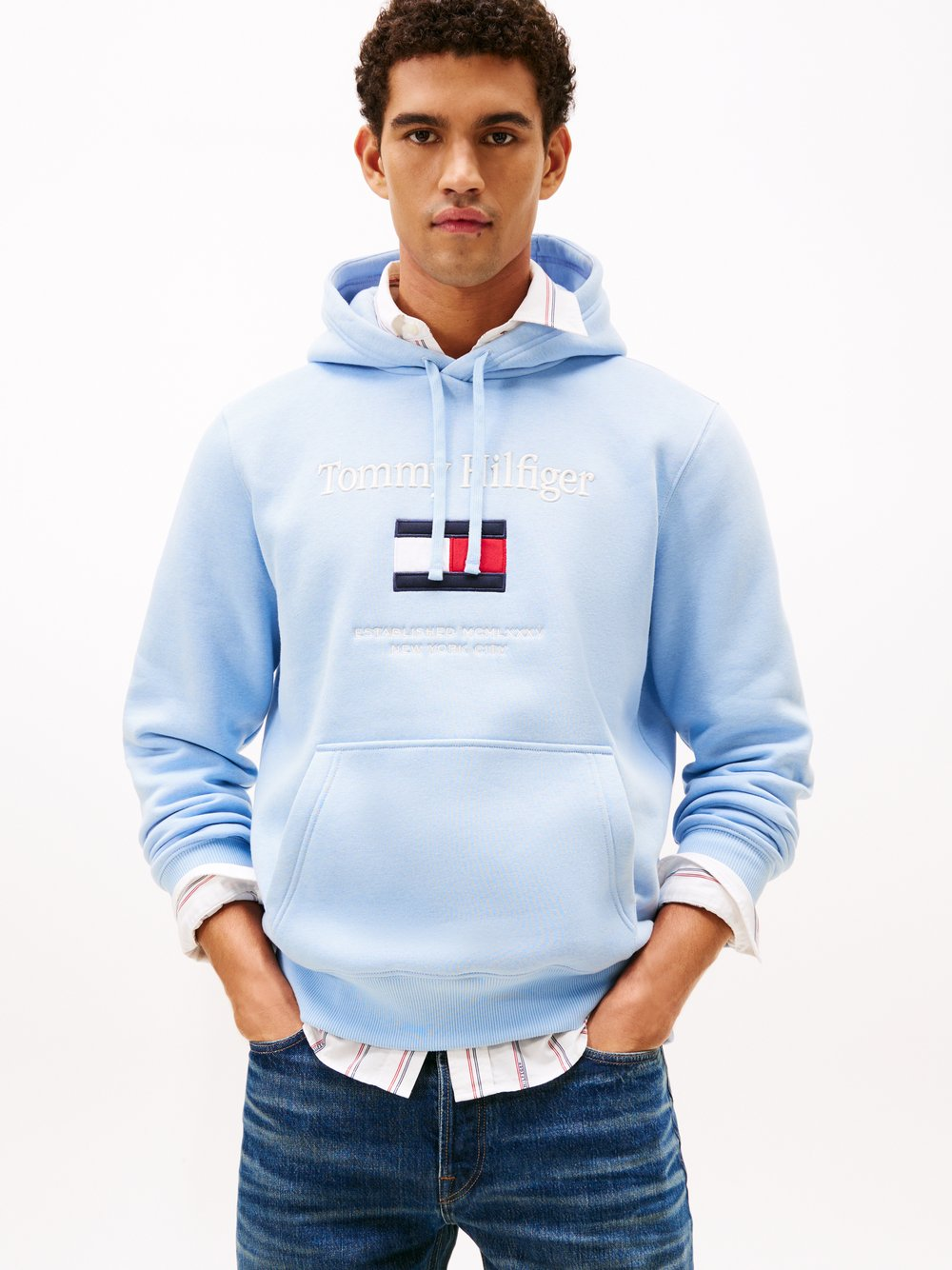Tommy Hilfiger Męski sweter z kapturem Mężczyźni niebieski, XXL