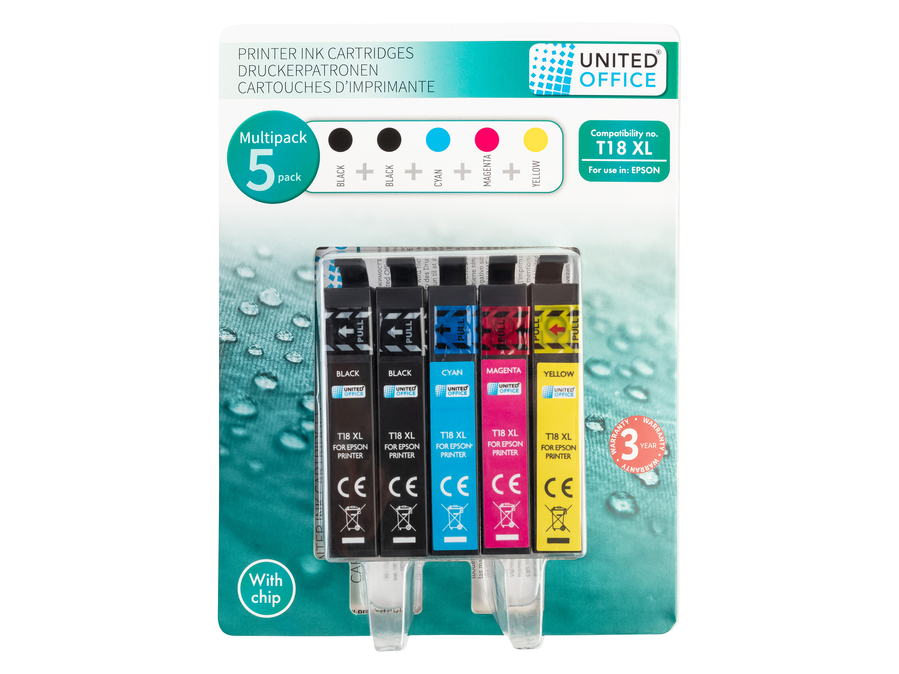 UNITED OFFICE® Wkłady atramentowe tusze do drukarki, 5 sztuk (18XL, multipack) miniaturka
