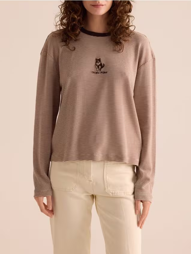 Reserved - Longsleeve w paski - brązowy