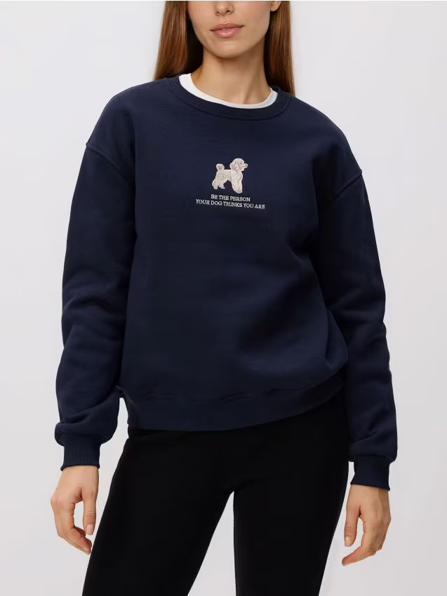 Reserved - Bluza z haftem - granatowy