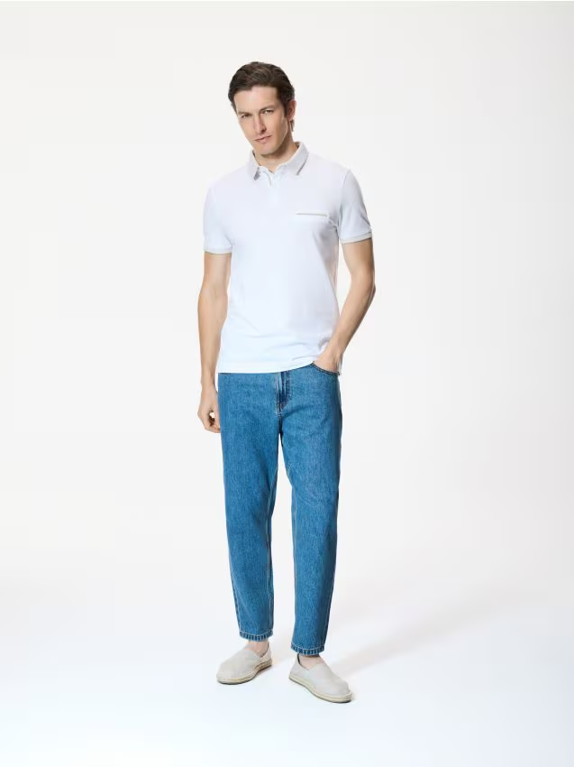 Reserved - Bawełniana koszulka polo slim - biały