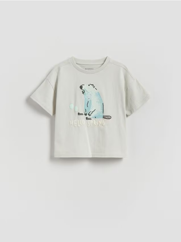 Reserved - Bawełniany t-shirt - jasnoszary miniaturka