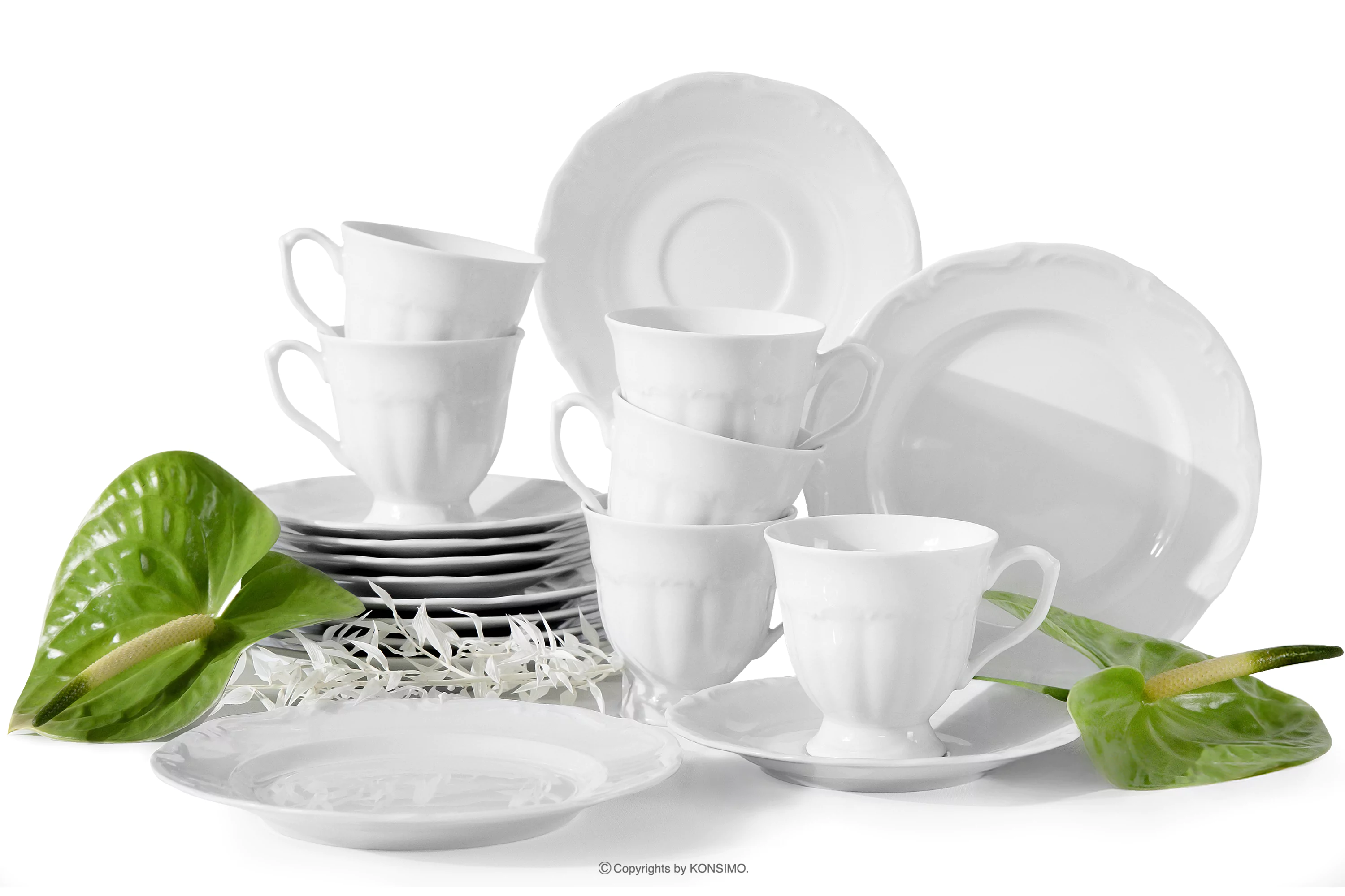 Klasyczny zestaw kawowy z porcelany 6 os. (18 el.) biały MARIA TERESA