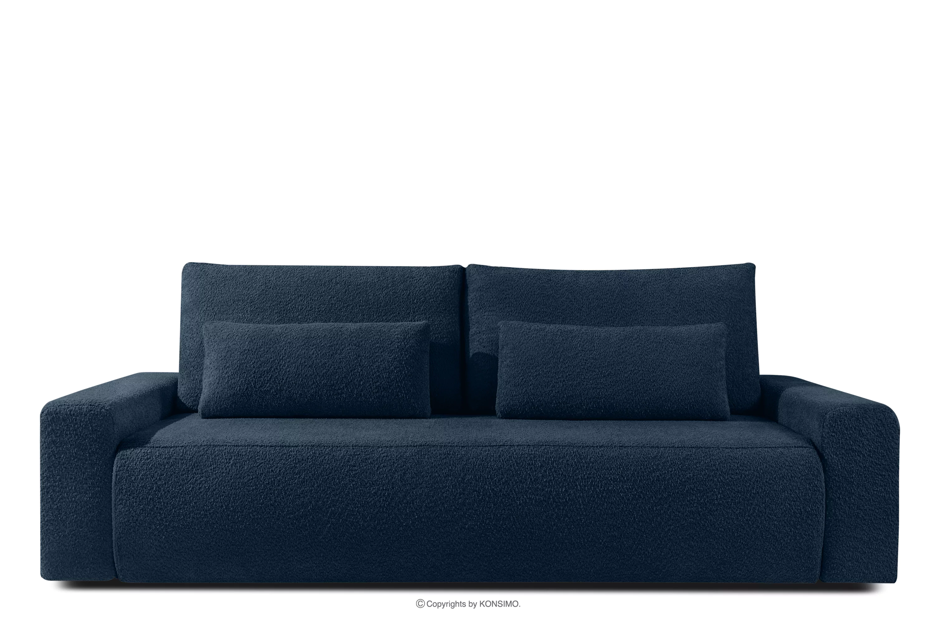 Sofa trzyosobowa z poduszkami rozkładana tkanina boucle ciemny granatowy MOLLIS