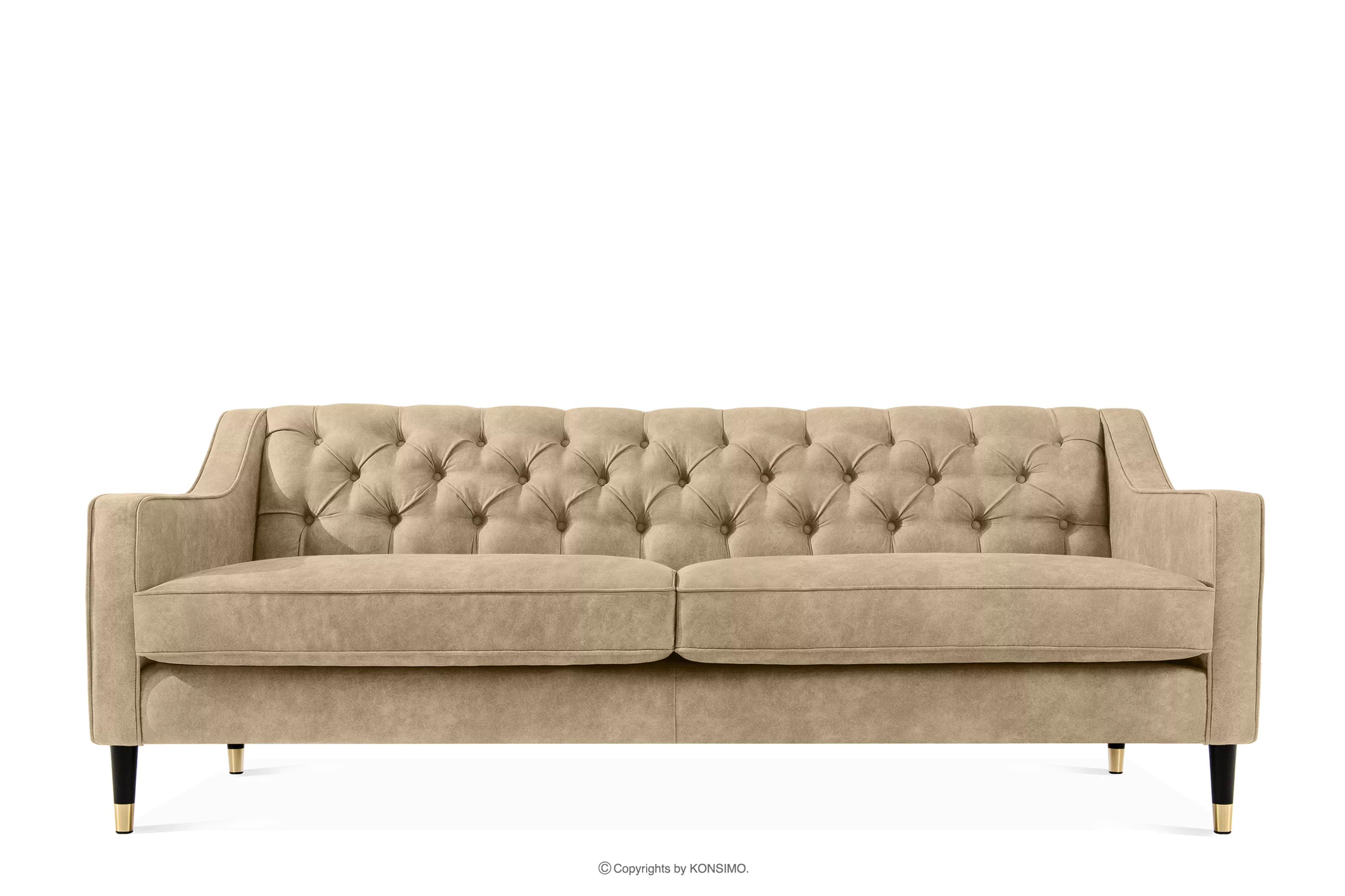 Sofa trzyosobowa w eleganckim stylu z pikowaniem ekoskóra jasny beżowy NOMUS