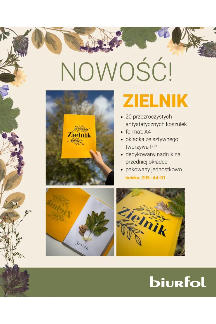 Zielnik A4 PP 20 k. żółty z nadrukiem
