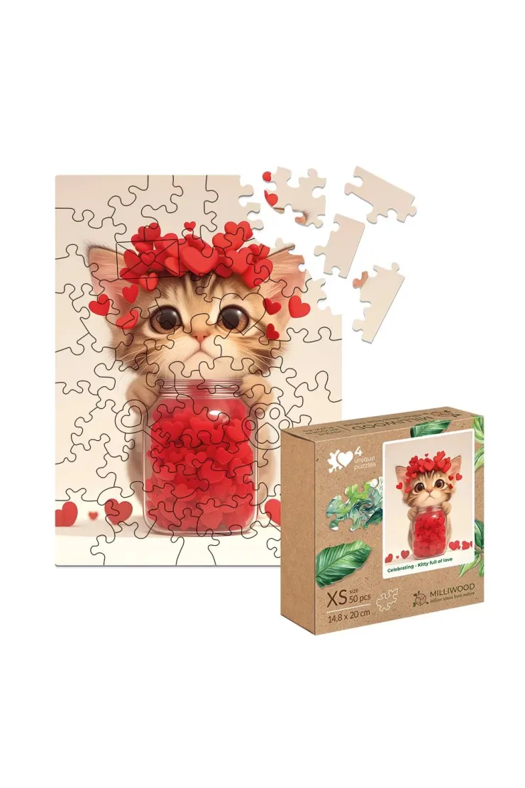 Puzzle drewniane 50 el. Kotek pełen miłości