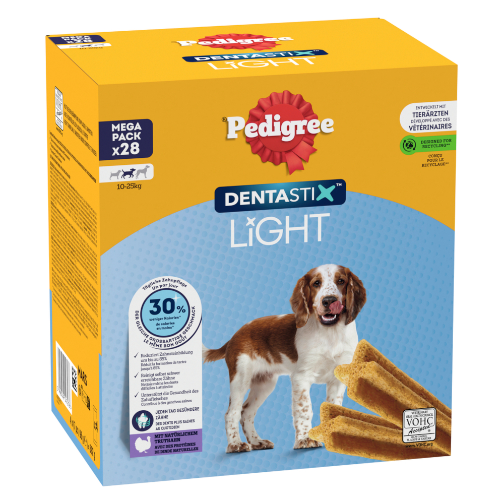 Pedigree Dentastix Light: Przekąska do pielęgnacji zębów dla średnich psów (10 - 25 kg) - 28 szt.