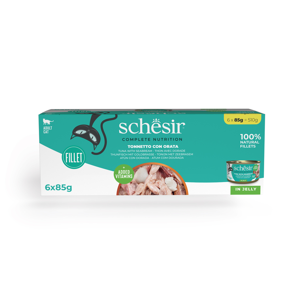Schesir Complete Nutrition, filet w galarecie, 6 x 85 g w puszce - Tuńczyk z doradą