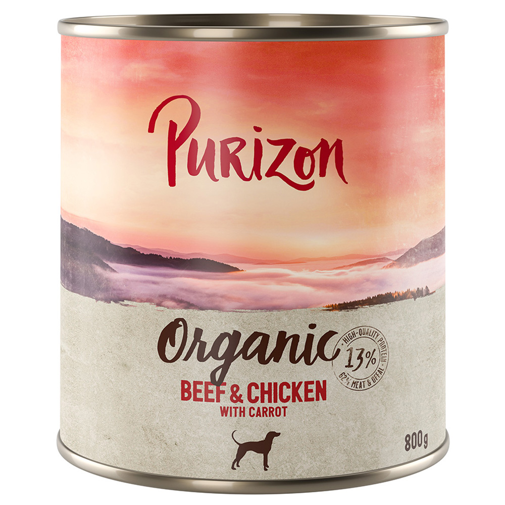 Purizon Organic, 6 x 800 g - Biowołowina i biokurczak z biomarchewką
