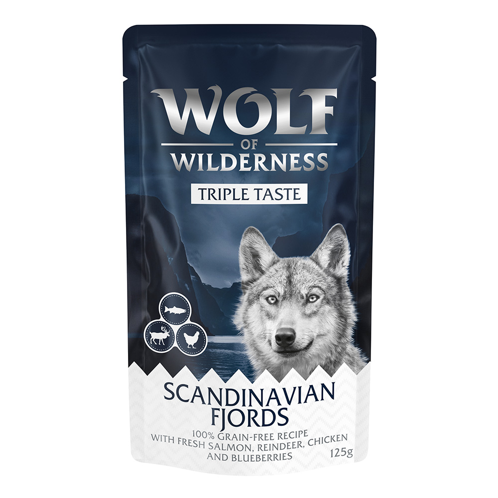 Wolf of Wilderness "Triple Taste" ,12 x 125 g - Scandinavian Fjords - Łosoś, renifer, kurczak