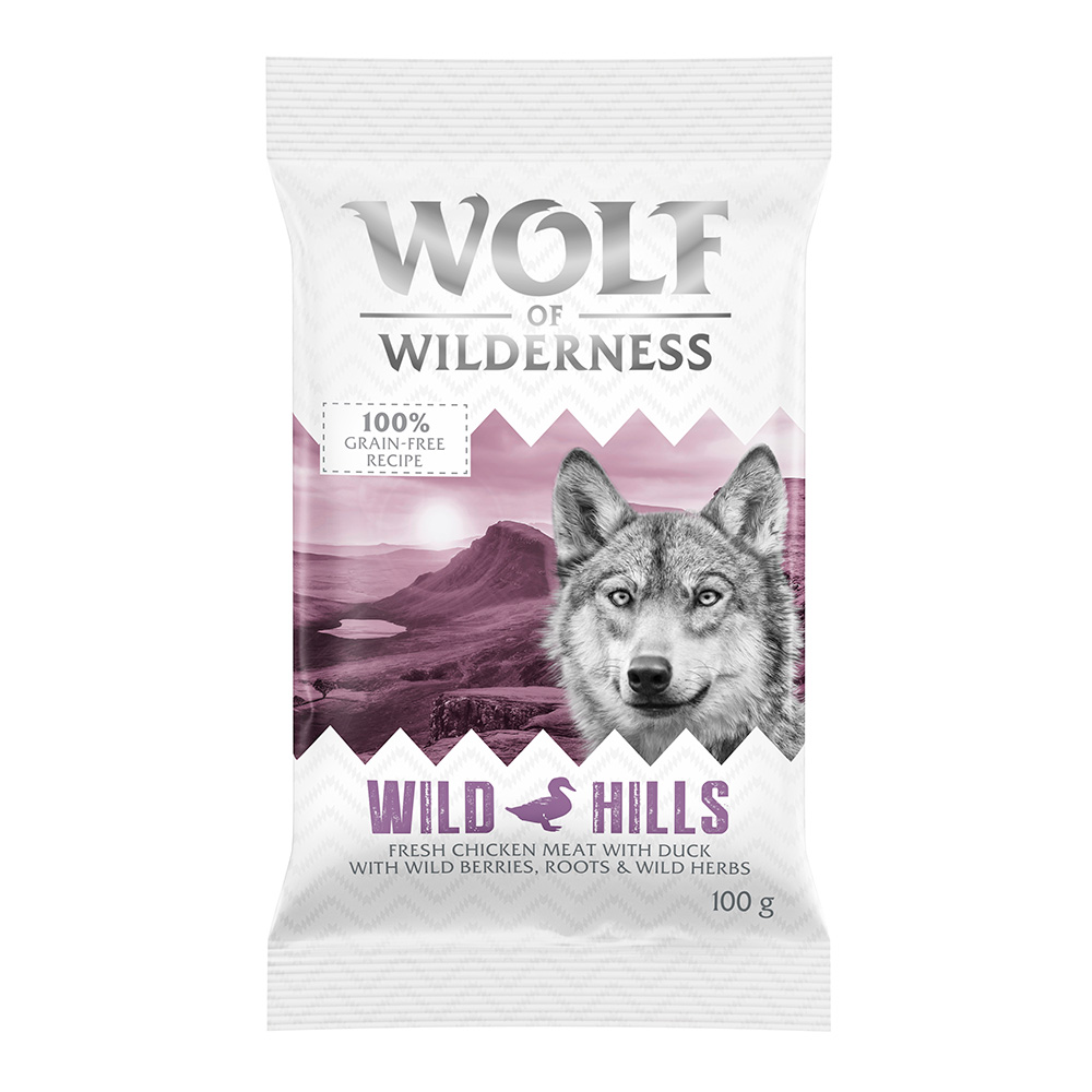 Pakiet próbny Wolf of Wilderness - bez zbóż - Adult „Wild Hills”, kaczka, 100 g