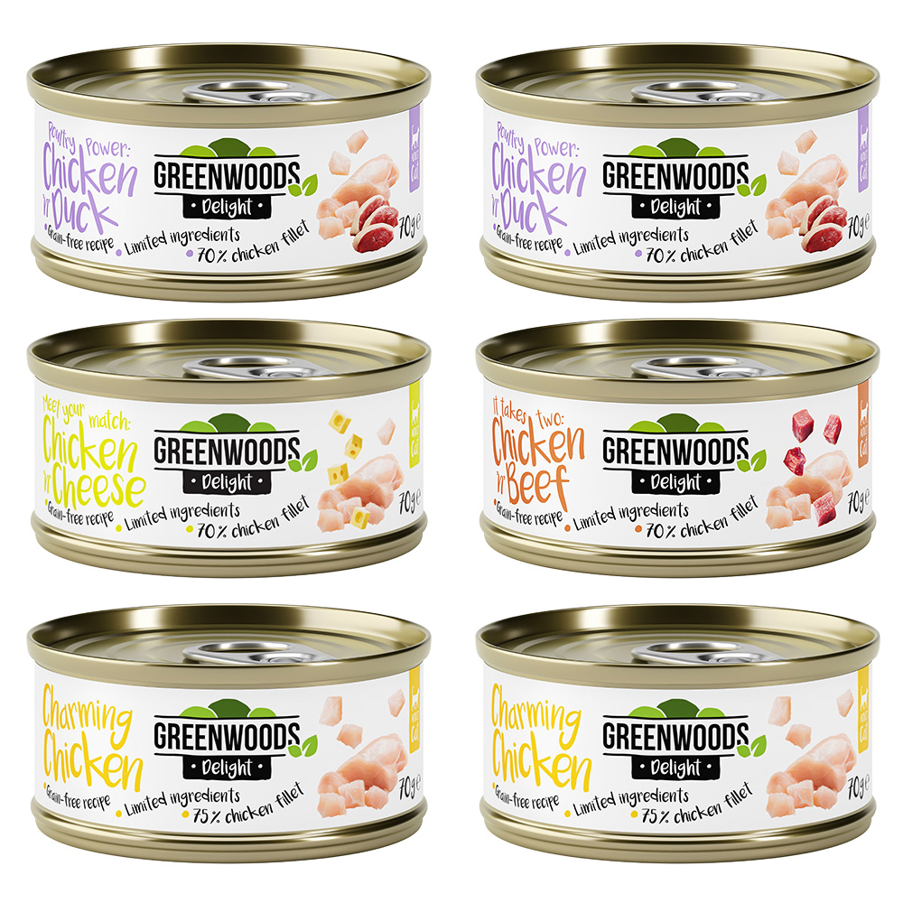 Greenwoods Delight, pakiet mieszany z drobiem, 6 x 70 g - Pakiet mieszany: 4 smaki