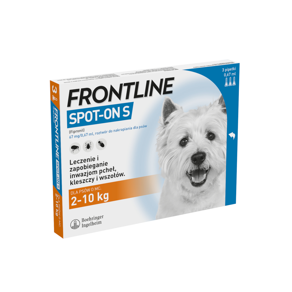 Frontline Spot-on dla psów  - S: 2-10 kg (3 pipety x 0,67 ml)