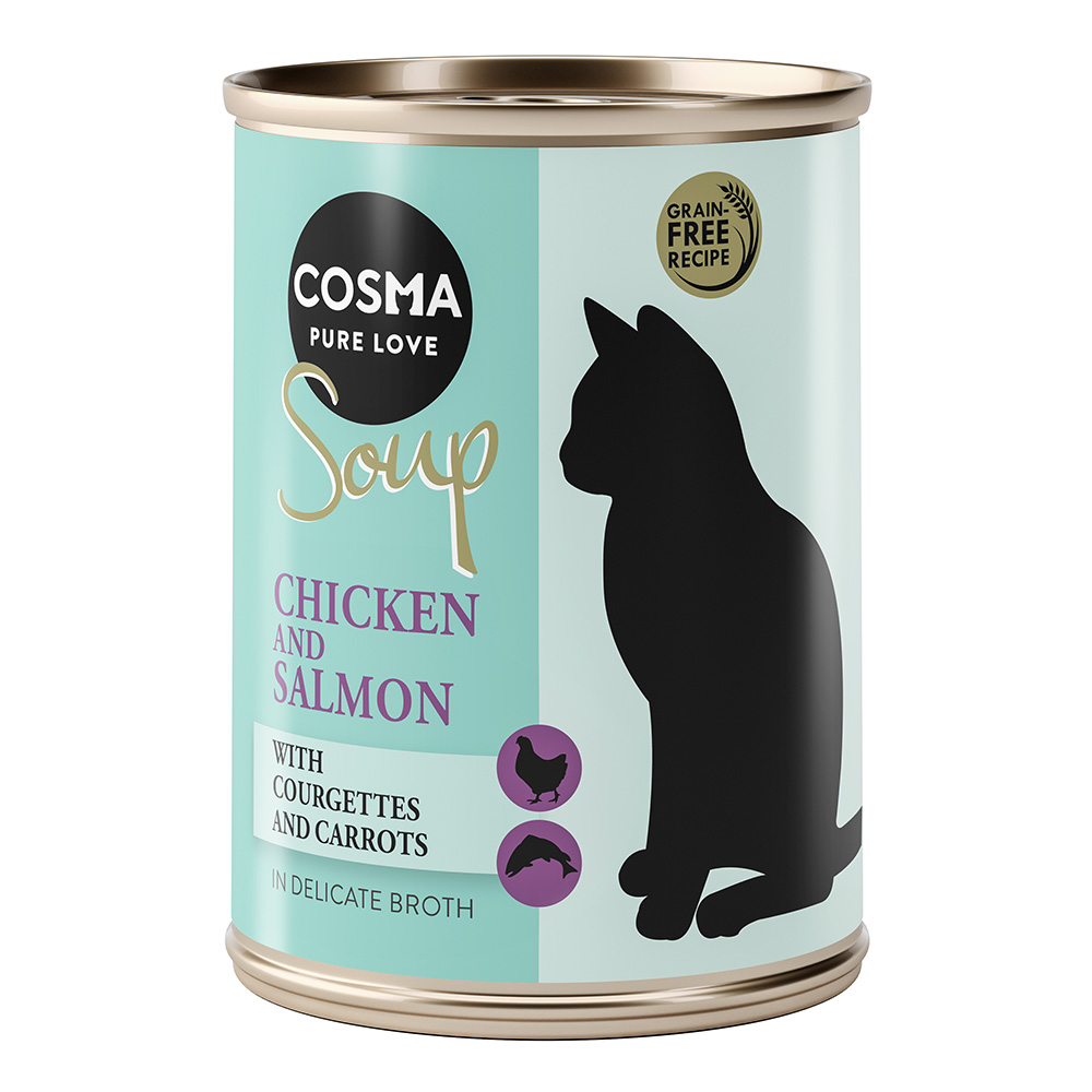 Megapakiet Cosma Soup, 24 x 100 g - Pierś z kurczaka i łosoś z cukinią i marchewką