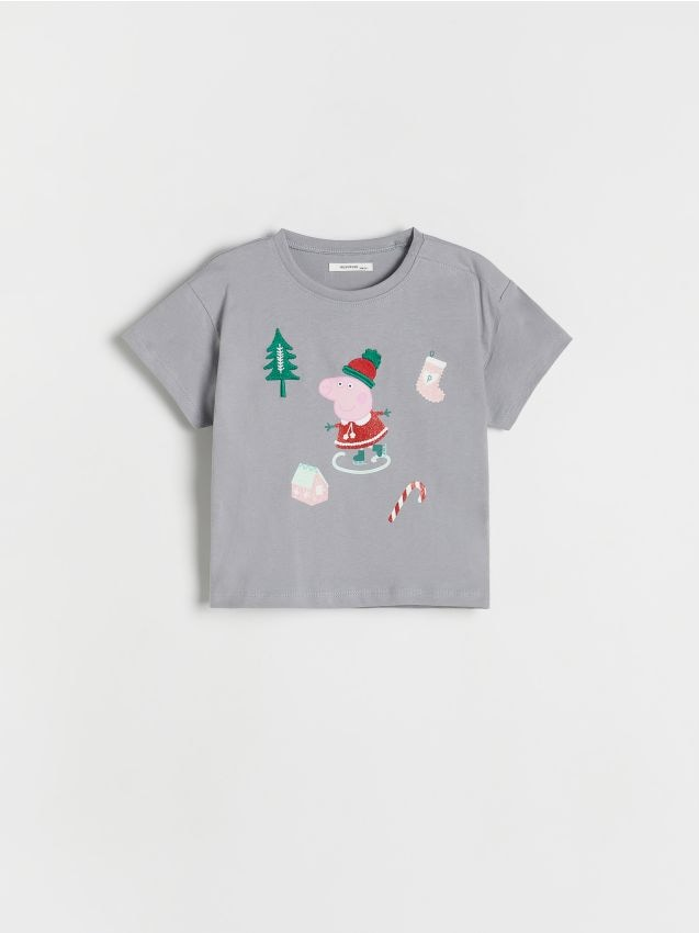 Reserved - T-shirt Świnka Peppa - jasnoszary