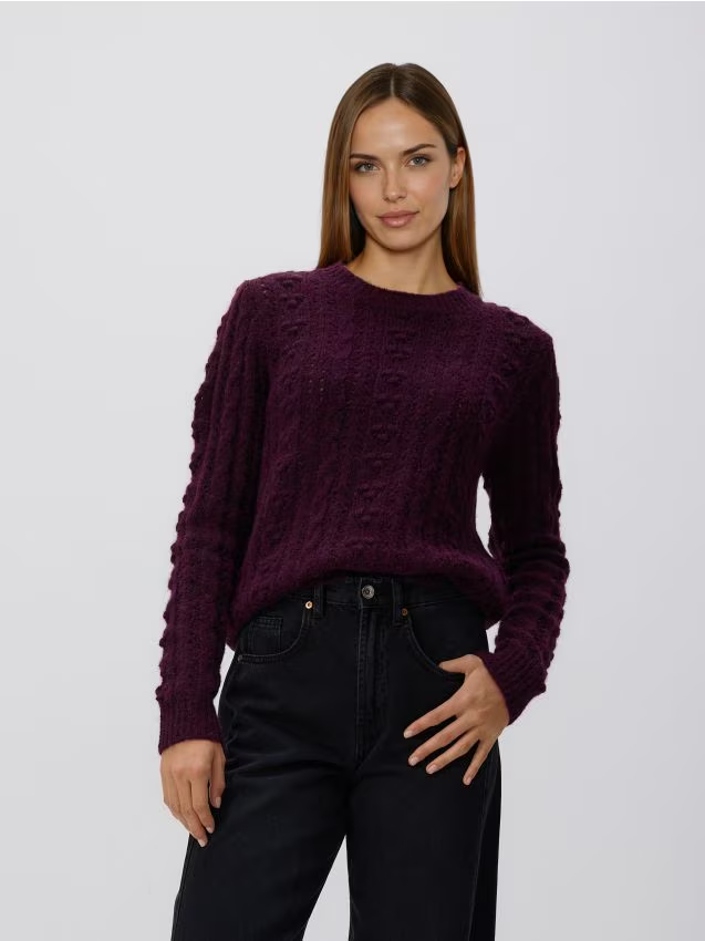 Reserved - Sweter z dodatkiem wełny - ciemnofioletowy